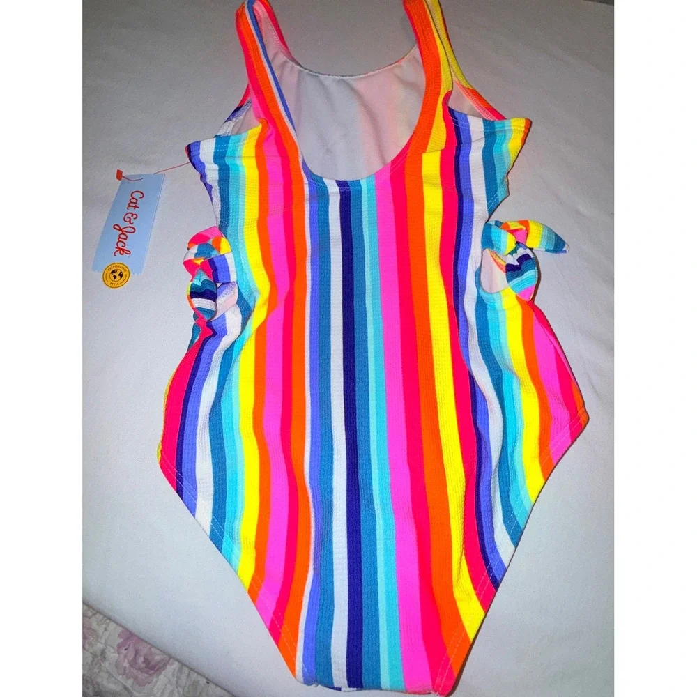 Cat & Jack Swimsuit Set Kids M8 Multi New Rainbow Striped 2pc Tankini Shorts